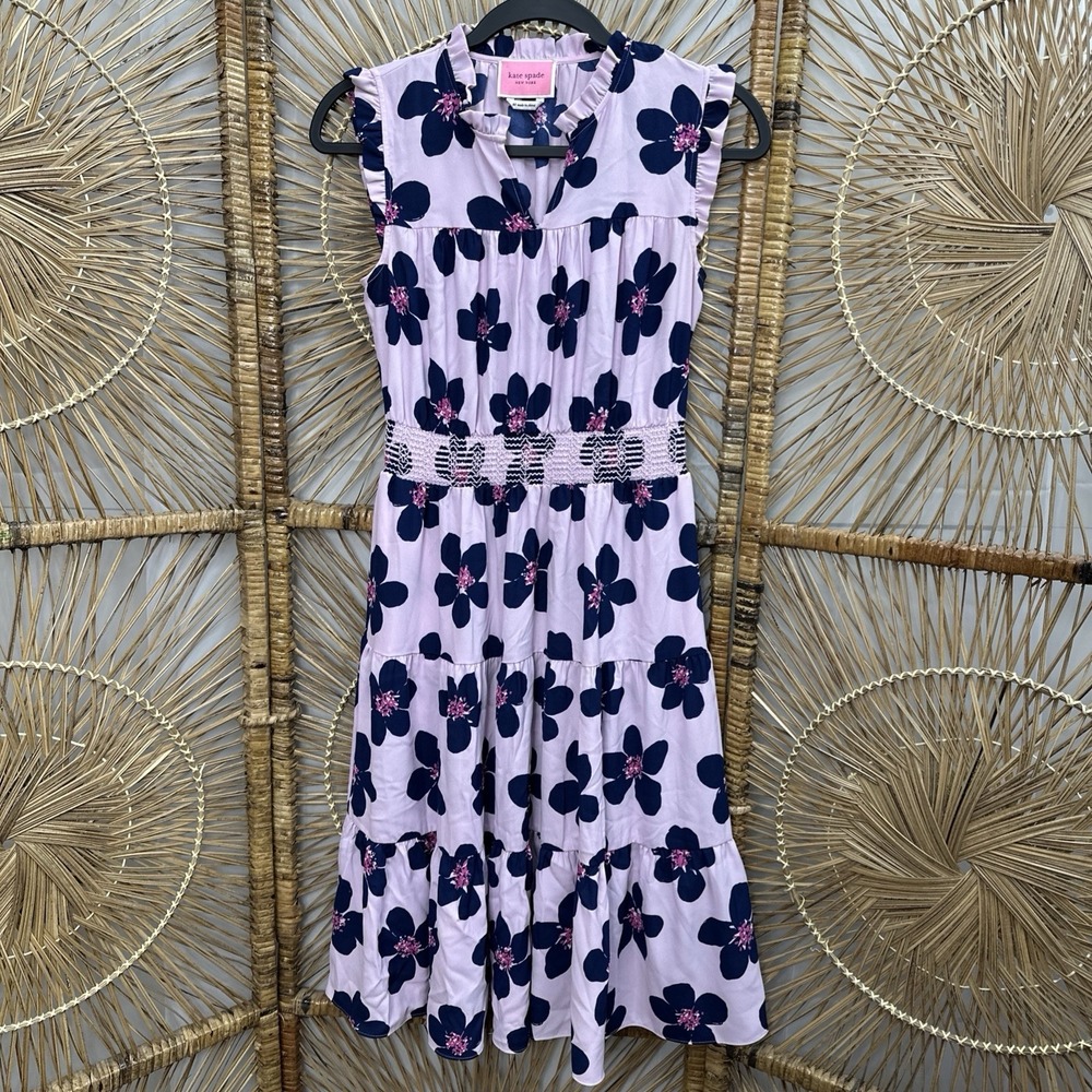 Kate Spade New York Midi Dress XS Mainline Grand Floral Smocked Waist Sleeveless